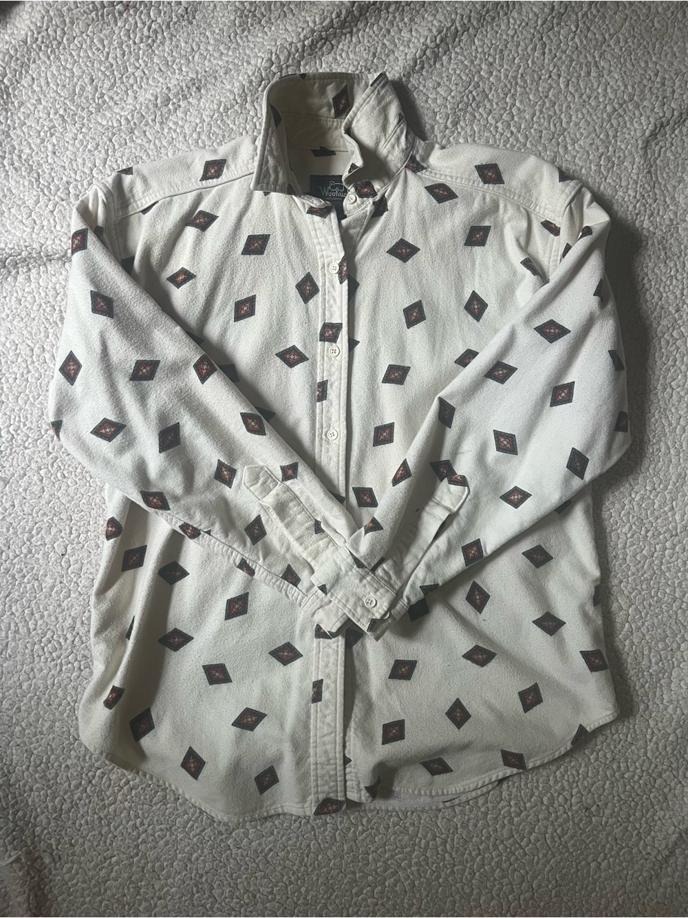 Woolrich White Patterned Long-Sleeve Button-Up Shirt